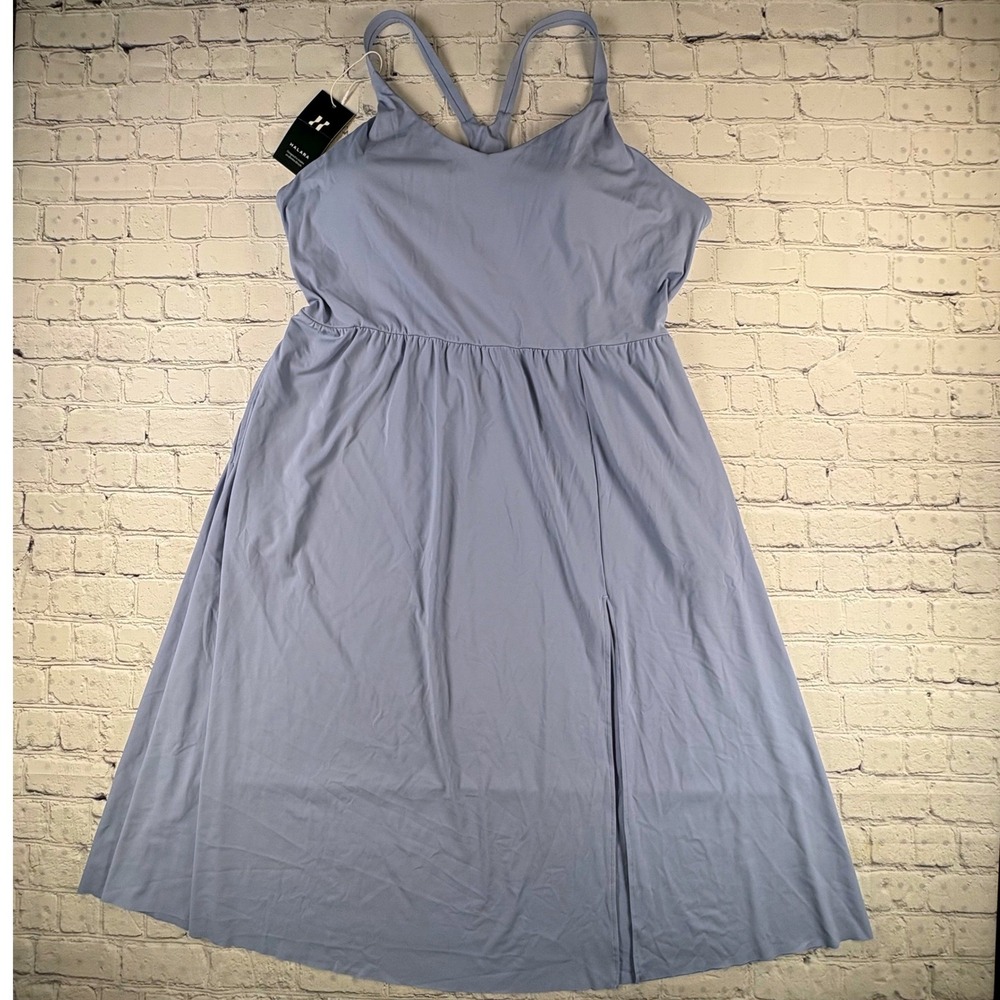 Halara SoftlyZero Midi Dress Womens 2X Blue New Pockets Shelf Bra Racerback Slit